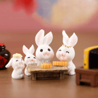 Miniature Bunny Family Gathering Figurines (Set of 4) | Cozy Dollhouse & Tabletop Accent