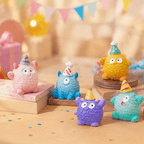 Miniature Fluffy Birthday Party Monster Figurines (Set of 5) | Colorful Desk Decor