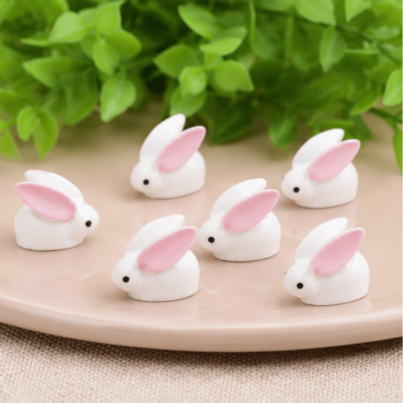 Miniature Ceramic-Style Loafing Bunny with Pink Ears Figurine | Fairy Garden Decor
