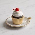 Miniature Chocolate Cupcake with Cherry Figurine - Dollhouse Dessert Prop