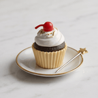 Miniature Chocolate Cupcake with Cherry Figurine - Dollhouse Dessert Prop