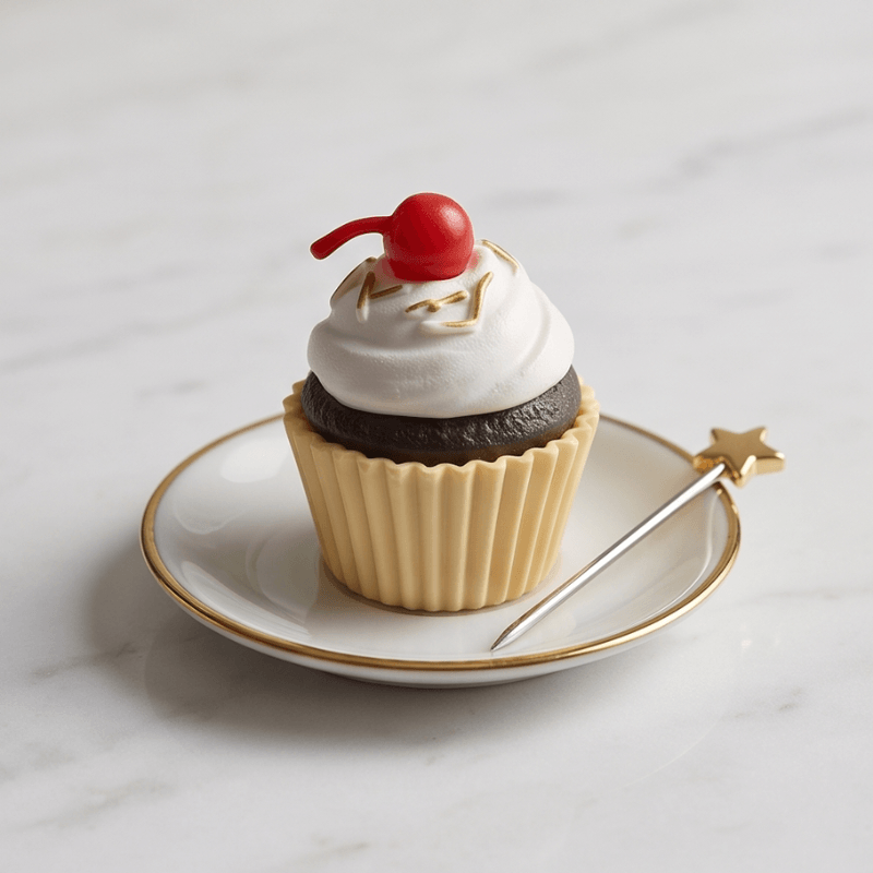 Miniature Chocolate Cupcake with Cherry Figurine - Dollhouse Dessert Prop
