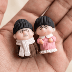 Miniature Cozy Winter Elderly Couple Figurines (Pair) | Cute & Sweet Tabletop Decor & Gift