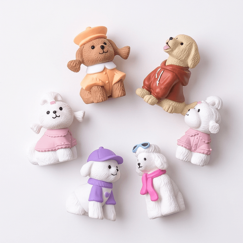 Miniature Fashion Dress-Up Dog & Poodle Figurines (Set of 6) | Chic Dollhouse Pets