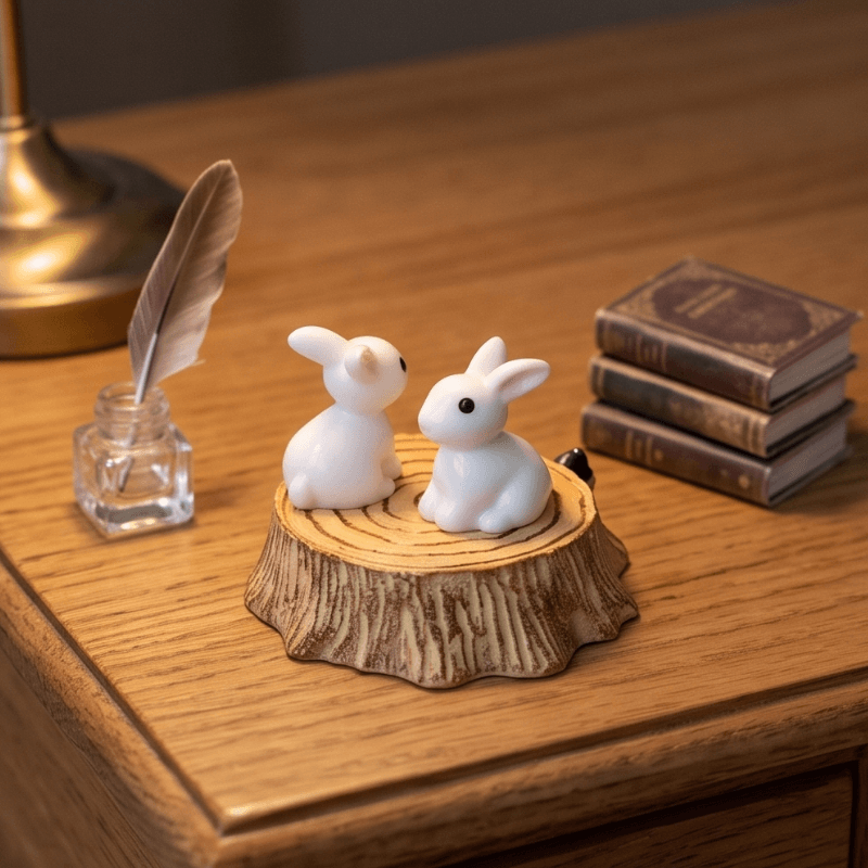 Miniature Sitting White Rabbits | DIY Terrarium & Desk Accents
