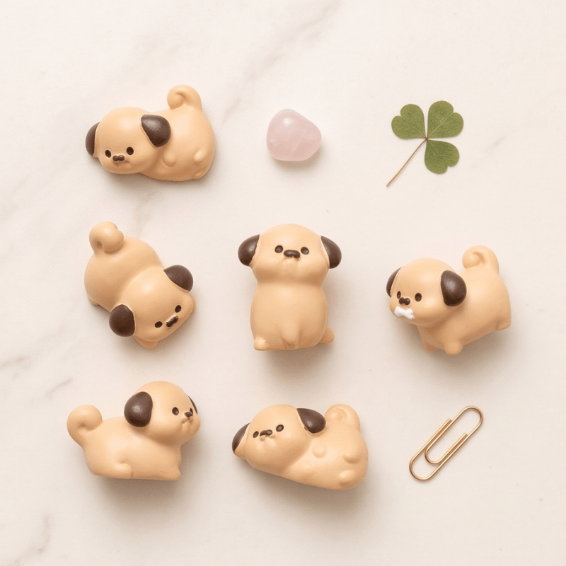 Miniature Chubby Puppy Dog Figurines (Set of 6) | Playful Mini Desk Buddies