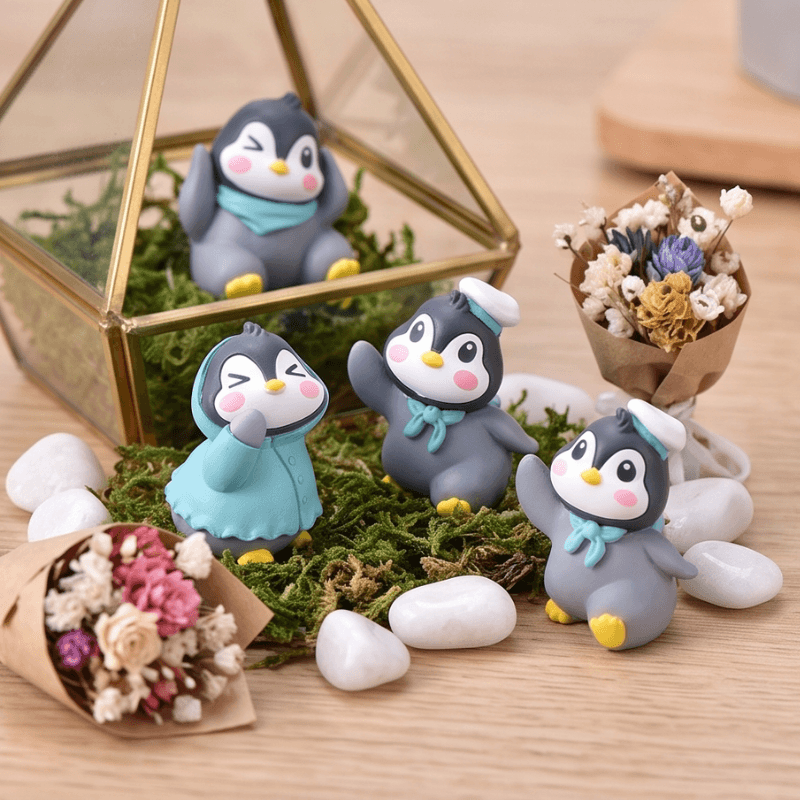 Miniature Cozy Winter Outfit Penguin Figurines (Set of 6) | Cute Desk & Shelf Decor