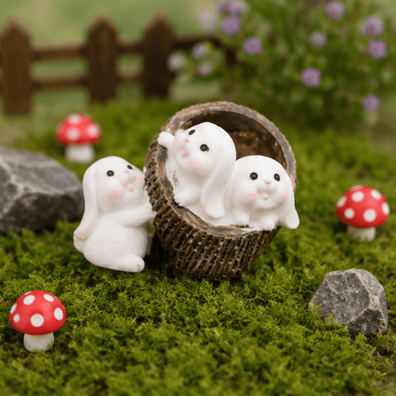 Miniature Puppies Playing in Basket Figurine | Cozy Mini Landscape Decor