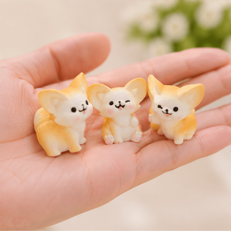 Playful Big-Eared Fox Miniatures in Cheerful Poses – Set of 3