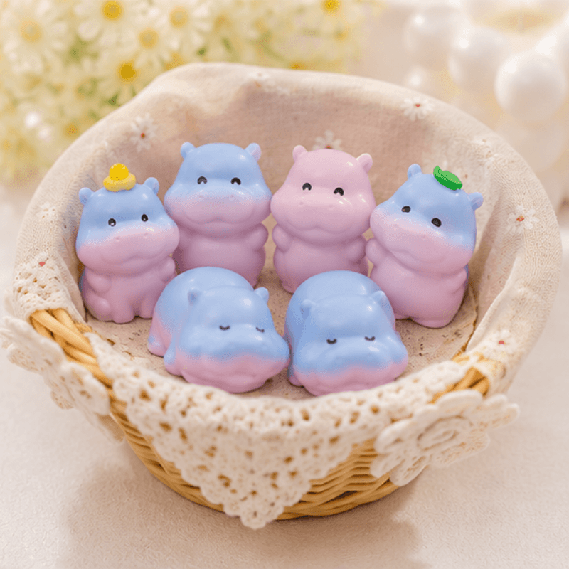 Pastel Blue-to-Pink Gradient Baby Hippo Miniatures - Set of 6