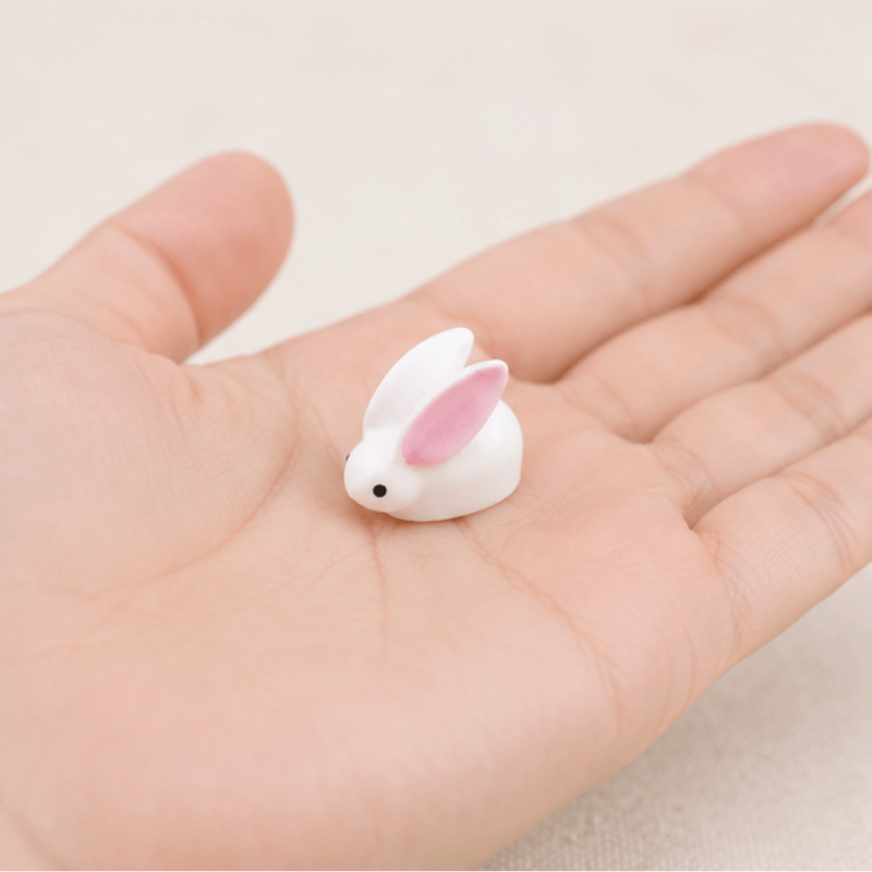 Miniature Ceramic-Style Loafing Bunny with Pink Ears Figurine | Fairy Garden Decor