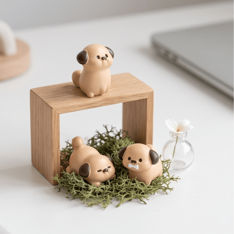 Miniature Chubby Puppy Dog Figurines (Set of 6) | Playful Mini Desk Buddies