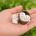 Miniature Bunnies Playing in Basket Figurine | Cozy Mini Landscape Decor