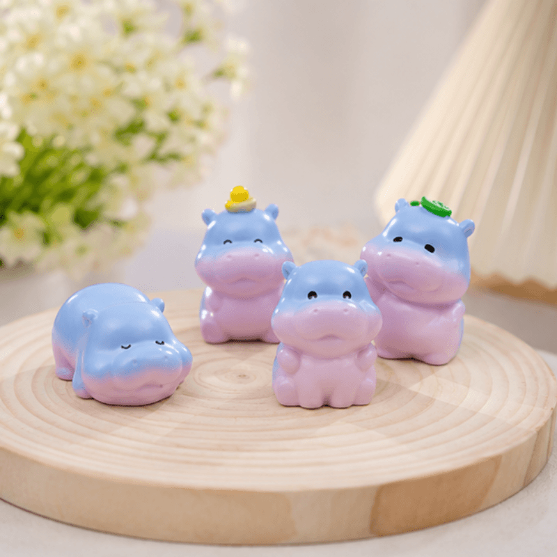 Pastel Blue-to-Pink Gradient Baby Hippo Miniatures - Set of 6