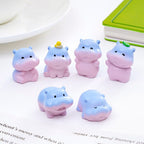 Pastel Blue-to-Pink Gradient Baby Hippo Miniatures - Set of 6